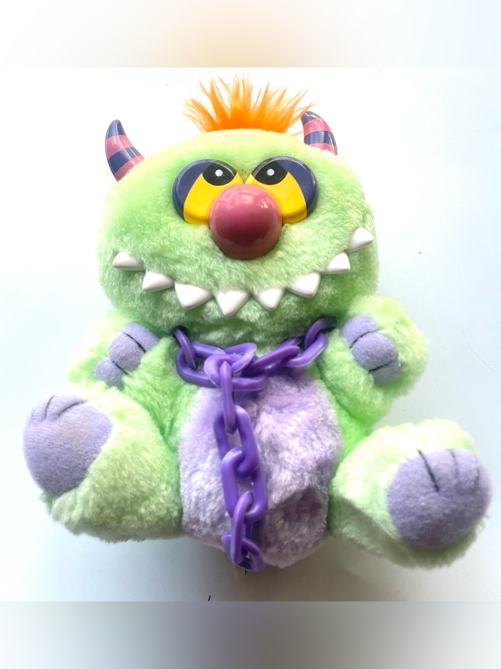 Vintage Kuddlee Uglee My Pet Monster 6" Plush w/Chain 1980s By Tara Toys